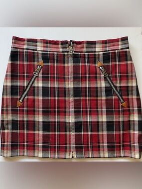 Rag & Bone Red Plaid Mini Skirt Size 6 Tartan Zip Pocket Lined